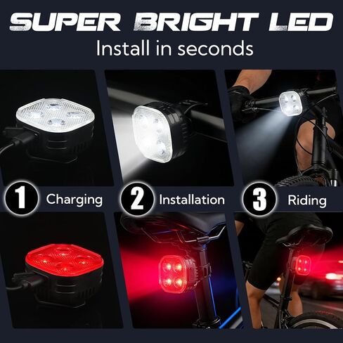 Bike Lights Set, 3 Pack Rechargeable Super Bright Bicycle Lights Front and Back, 4+ Mode LED Headlight & Taillight, IPX4 Waterproof, Easy Install for Night Riding, Road & Mountain Bikes in Saudi Arabia