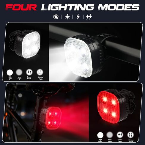 Bike Lights Set, 3 Pack Rechargeable Super Bright Bicycle Lights Front and Back, 4+ Mode LED Headlight & Taillight, IPX4 Waterproof, Easy Install for Night Riding, Road & Mountain Bikes in Saudi Arabia