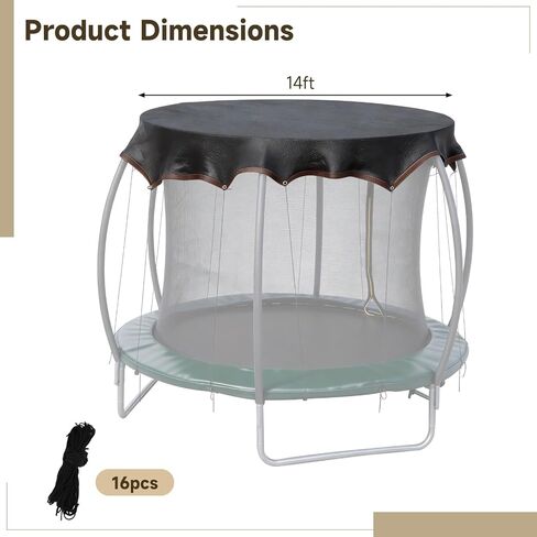14FT Round Trampoline Shade Cover, 90% Sunblock Net Canopy with 16 Ropes, Easy to Install Polyester Outdoor Trampoline Tent Protects from Sun and Leaves in Kuwait