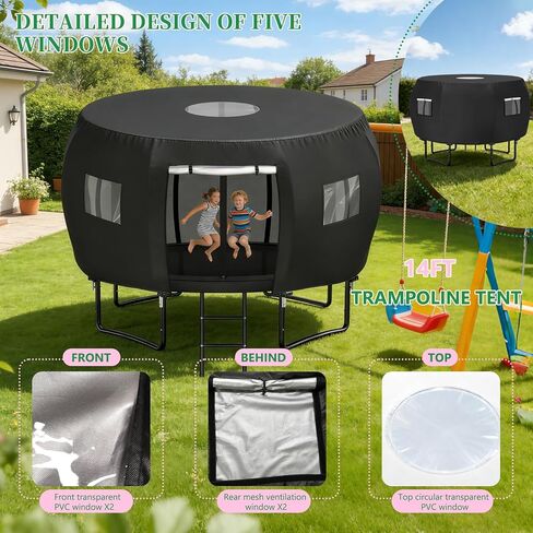 غطاء/خيمة ترامبولين خارجية بطول 14 قدم من ستارتو، مناسب لـ 8 أقطاب منحنية ترامبولين مستدير، مقاوم للماء والأشعة فوق البنفسجية ومقاوم للرياح، سهل التركيب، أسود (غطاء فقط) in Kuwait