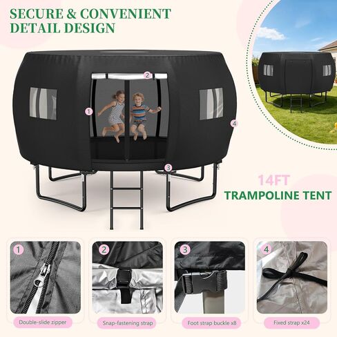 غطاء/خيمة ترامبولين خارجية بطول 14 قدم من ستارتو، مناسب لـ 8 أقطاب منحنية ترامبولين مستدير، مقاوم للماء والأشعة فوق البنفسجية ومقاوم للرياح، سهل التركيب، أسود (غطاء فقط) in Kuwait