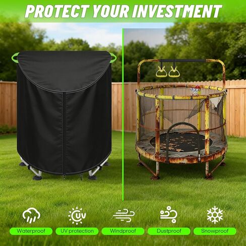 Mini Trampoline Cover 55 Inch, Heavy Duty 600D Oxford Waterproof UV Resistant Windproof Round Trampolines Cover, Outdoor Toddler Trampolines Protect Covers with Drawstring & Buckles in Kuwait