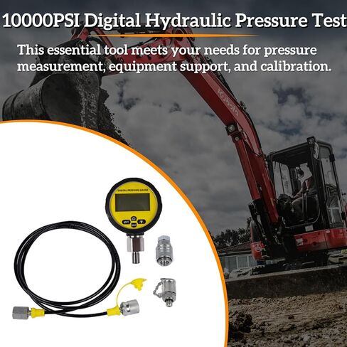 10000PSI Hydraulic Pressure Test Kit - Digital Pressure Gauge with 1.6m Hose & 2 Couplings, 1/4" NPT Connector, 700 BAR/70 MPa, for Excavators and Industrial Applications Mixizap in Kuwait