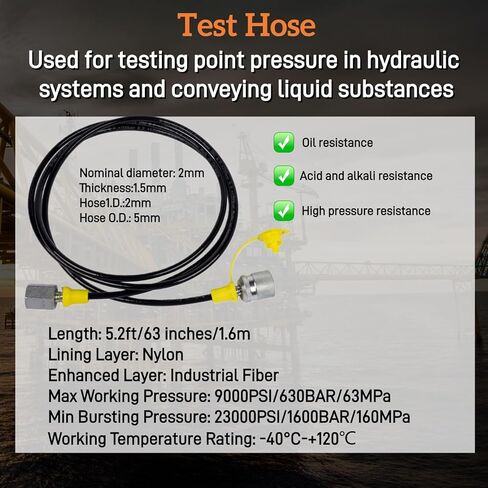 10000PSI Hydraulic Pressure Test Kit - Digital Pressure Gauge with 1.6m Hose & 2 Couplings, 1/4" NPT Connector, 700 BAR/70 MPa, for Excavators and Industrial Applications Mixizap in Kuwait