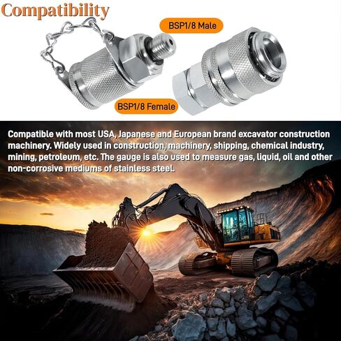 10000PSI Hydraulic Pressure Test Kit - Digital Pressure Gauge with 1.6m Hose & 2 Couplings, 1/4" NPT Connector, 700 BAR/70 MPa, for Excavators and Industrial Applications Mixizap in Kuwait