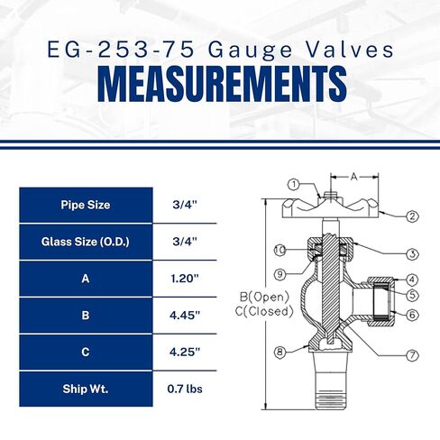 مجموعة قياس المياه البرونزية ذات النمط الثقيل من سلسلة EG-200 (EG-253-75 مقاس الأنبوب: 3/4 بوصة زجاج O.D. 3/4 بوصة) in Kuwait