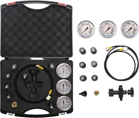 MEASUREMAN Nitrogen Accumulator Charging Kit, 1500-6000 PSI with 3 Precision Gauges, 6 Adapters for M28*1.5, UNF 5/8 & 1/2, Professional Hydraulic Tool Set for Pressure Testing in Saudi Arabia