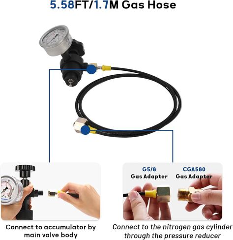 MEASUREMAN Nitrogen Accumulator Charging Kit, 1500-6000 PSI with 3 Precision Gauges, 6 Adapters for M28*1.5, UNF 5/8 & 1/2, Professional Hydraulic Tool Set for Pressure Testing in Saudi Arabia