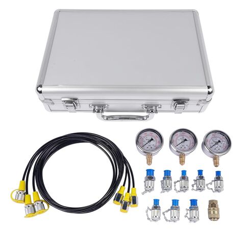 Hydraulic Pressure Test Kit, 25/40/60Mpa with 9 Couplings & 3 Hoses, Hydraulic Gauge Tester for Excavator, Construction Machinery, Mixizap in Kuwait