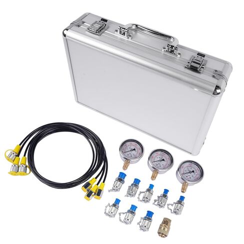 Hydraulic Pressure Test Kit, 25/40/60Mpa with 9 Couplings & 3 Hoses, Hydraulic Gauge Tester for Excavator, Construction Machinery, Mixizap in Kuwait