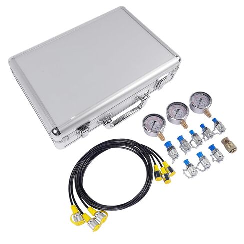 Hydraulic Pressure Test Kit, 25/40/60Mpa with 9 Couplings & 3 Hoses, Hydraulic Gauge Tester for Excavator, Construction Machinery, Mixizap in Kuwait