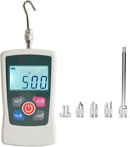 Digital Force Gauge 500N/ 50kg/ 110Lb/ 1760oz Portable Push Pull Force Meter Unit Switchable Backlit Mini Dynamometer with 6 Fixture Heads, Storage Case, Auto Power off in Kuwait