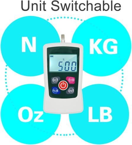 Digital Force Gauge 500N/ 50kg/ 110Lb/ 1760oz Portable Push Pull Force Meter Unit Switchable Backlit Mini Dynamometer with 6 Fixture Heads, Storage Case, Auto Power off in Kuwait