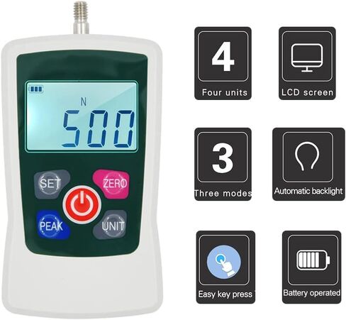 Digital Force Gauge 500N/ 50kg/ 110Lb/ 1760oz Portable Push Pull Force Meter Unit Switchable Backlit Mini Dynamometer with 6 Fixture Heads, Storage Case, Auto Power off in Kuwait
