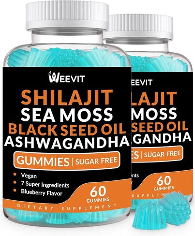 Shilajit Sea Moss Ashwagandha Gummies with Turmeric, Black Seed Oil, Vitamin C D for Men & Women, Shilajit and Ashwagandha Gummy, All in 1 Supplements for Immune, Absorption & Energy Support in Kuwait