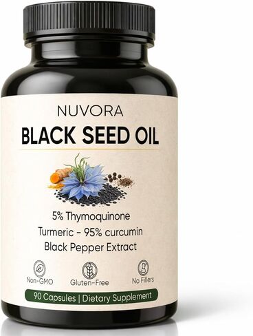 Nuvora Ethiopian Black Seed Oil - 5% Thymoquinone, Turmeric & Black Pepper, Cold Pressed, 90 Capsules in Saudi Arabia