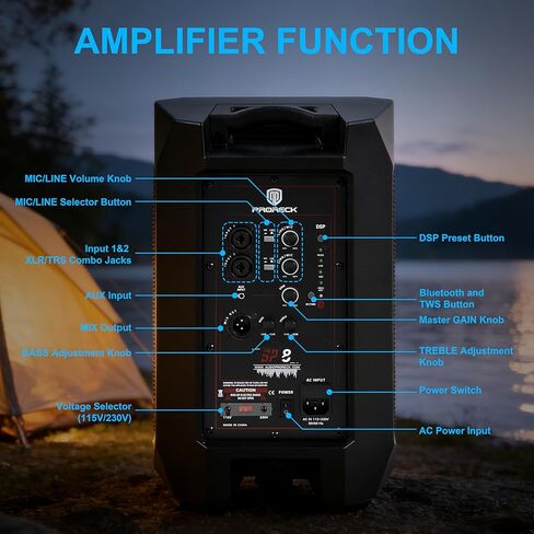 PRORECK SP8 8-Inch 1000W Powered PA Speaker, 3-Channel DSP Mixer with Bluetooth & TWS, Portable Sound System for DJs, Live Performance & Parties in Kuwait