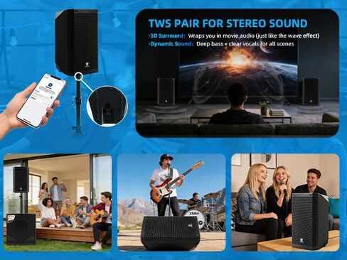 PRORECK SP8 8-Inch 1000W Powered PA Speaker, 3-Channel DSP Mixer with Bluetooth & TWS, Portable Sound System for DJs, Live Performance & Parties in Kuwait