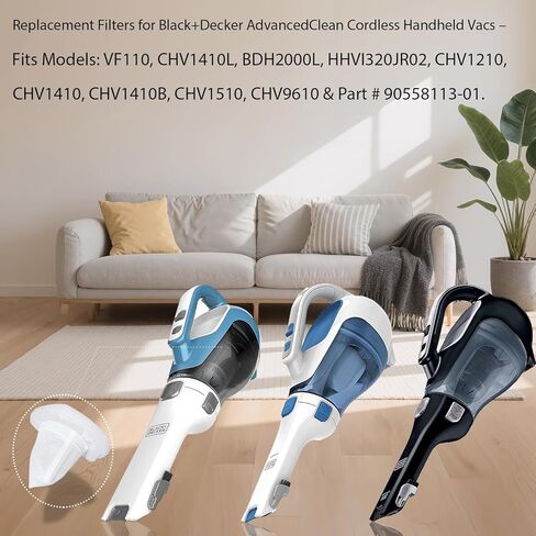 4 قطع بديلة من الفلتر للمكنسة الكهربائية اللاسلكية المحمولة بلاك اند ديكر AdvancedClean VF110 CHV1410L BDH2000L HHVI320JR02، فلاتر مدمجة للحيوانات الأليفة والسيارة اليدوية in Kuwait