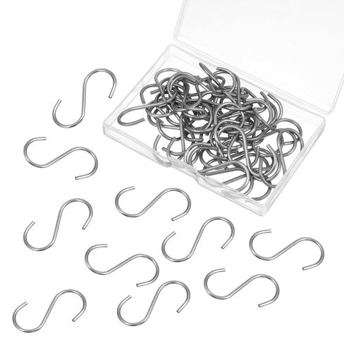 Thinp 40 قطعة خطافات صغيرة على شكل حرف S للتعليق، 1-1/2 خطاف من الفولاذ المقاوم للصدأ على شكل حرف S، خطاف صغير للخدمة الشاقة، شماعات صغيرة على شكل حرف S لتزيين عيد الميلاد، علامات سلسلة مفاتيح مجوهرات مصنوعة يدويًا (فضي) in Kuwait