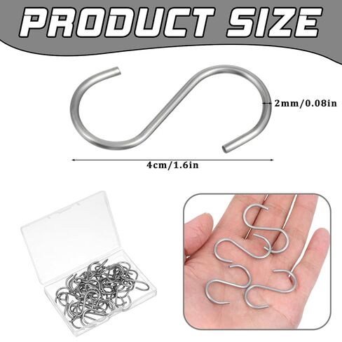 Thinp 40 قطعة خطافات صغيرة على شكل حرف S للتعليق، 1-1/2 خطاف من الفولاذ المقاوم للصدأ على شكل حرف S، خطاف صغير للخدمة الشاقة، شماعات صغيرة على شكل حرف S لتزيين عيد الميلاد، علامات سلسلة مفاتيح مجوهرات مصنوعة يدويًا (فضي) in Kuwait