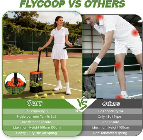 قادوس كرة التنس وأداة التقاط كرة المخلل، وعاء تجميع الكرات يحمل 60 كرة تنس أو 50 كرة مخلل، مقبض قابل للتعديل، مسترد كرة زنبركية شديدة التحمل للتدريب وممارسة المحكمة in Kuwait