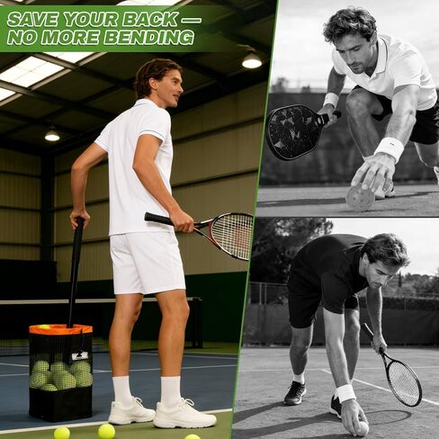 قادوس كرة التنس وأداة التقاط كرة المخلل، وعاء تجميع الكرات يحمل 60 كرة تنس أو 50 كرة مخلل، مقبض قابل للتعديل، مسترد كرة زنبركية شديدة التحمل للتدريب وممارسة المحكمة in Kuwait