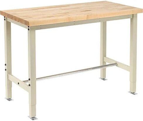 Global Industrial 48" W x 24" D Adjustable Height Workbench Return, 1-3/4" Thick Maple Block Square Edge, Tan in Saudi Arabia