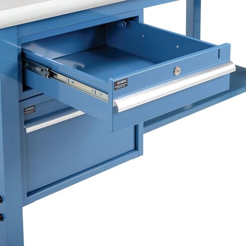 Global Industrial 72" W x 30" D Workbench, 1-1/4" Thick ESD Laminate Safety Edge with Drawers & Shelf, Blue in Saudi Arabia