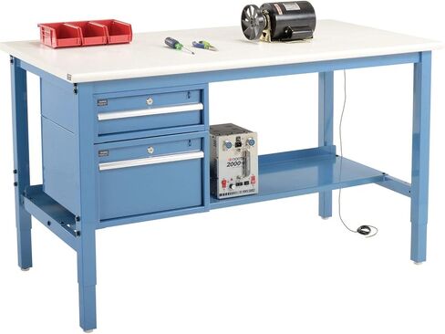 Global Industrial 72" W x 30" D Workbench, 1-1/4" Thick ESD Laminate Safety Edge with Drawers & Shelf, Blue in Saudi Arabia
