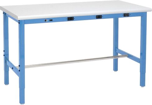 Global Industrial 72" Wx36 D Adjustable Height Workbench, Power Apron, 1-5/8" Thick Plastic Laminate Safety Edge, Blue in Saudi Arabia