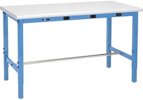 Global Industrial 72" Wx36 D Adjustable Height Workbench, Power Apron, 1-5/8" Thick Plastic Laminate Safety Edge, Blue in Saudi Arabia