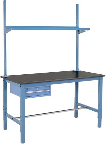Global Industrial 72" W x 36" D Workbench, 1-5/8" Thick Phenolic Resin Safety Edge with Drawer, Upright & Shelf, Blue in Saudi Arabia