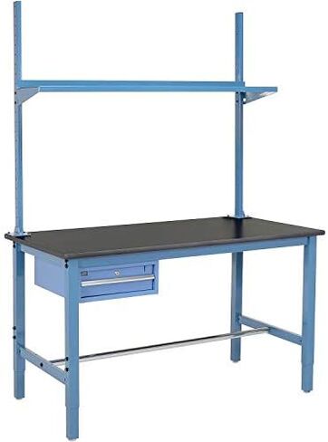 Global Industrial 72" W x 36" D Workbench, 1-5/8" Thick Phenolic Resin Safety Edge with Drawer, Upright & Shelf, Blue in Saudi Arabia