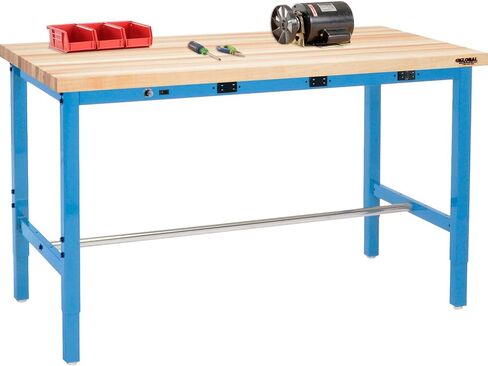 Global Industrial Adjustable Height Workbench with Power Apron, 72" W x 30" D, 1-3/4" Thick Maple Top Square Edge, 5000 Lbs Capacity, Blue, Assembly Required in Saudi Arabia