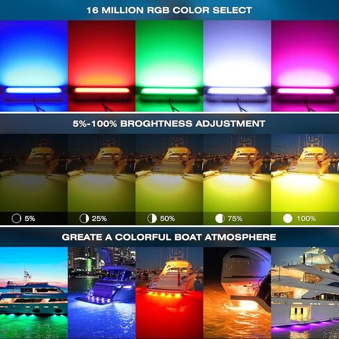 HUSUKU RS10 6000LM Underwater Marine Light for Boat, RGB 72LED 7" 12V 60W, All-Metal Body IP68 Waterproof, Ultra Bright Color Change Boat LED Light for Yachts Boats Transom Dock Pontoon Sailboat in Kuwait
