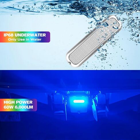 HUSUKU RS10 6000LM Underwater Marine Light for Boat, RGB 72LED 7" 12V 60W, All-Metal Body IP68 Waterproof, Ultra Bright Color Change Boat LED Light for Yachts Boats Transom Dock Pontoon Sailboat in Kuwait