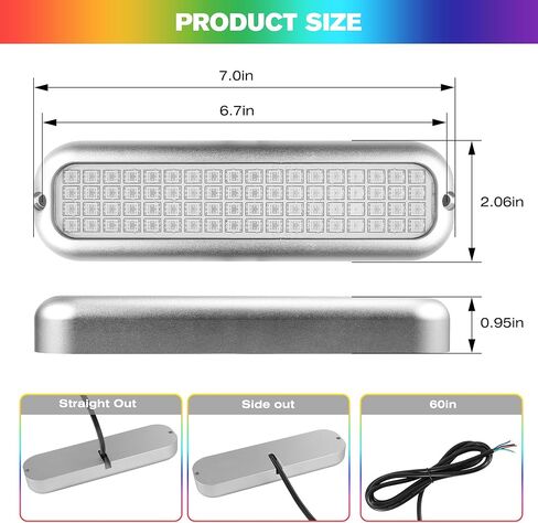 HUSUKU RS10 6000LM Underwater Marine Light for Boat, RGB 72LED 7" 12V 60W, All-Metal Body IP68 Waterproof, Ultra Bright Color Change Boat LED Light for Yachts Boats Transom Dock Pontoon Sailboat in Kuwait