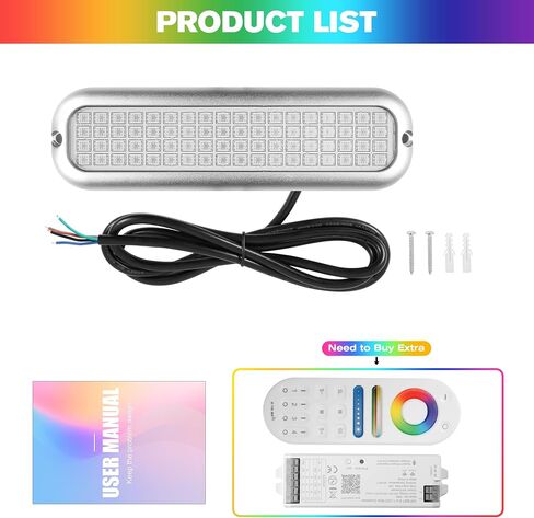 HUSUKU RS10 6000LM Underwater Marine Light for Boat, RGB 72LED 7" 12V 60W, All-Metal Body IP68 Waterproof, Ultra Bright Color Change Boat LED Light for Yachts Boats Transom Dock Pontoon Sailboat in Kuwait