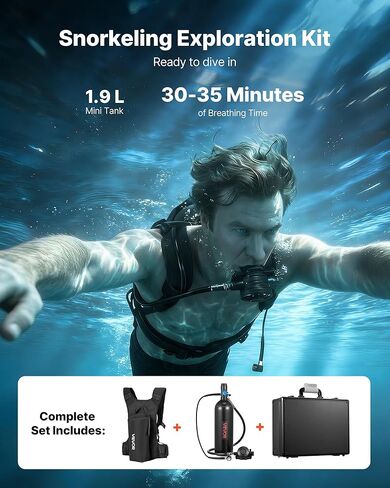VEVOR Mini Scuba Tank، خزان غوص محمول سعة 1.9 لتر للتنفس تحت الماء، أسطوانة غوص الرئة قابلة لإعادة الاستخدام لمدة تصل إلى 35 دقيقة من وقت الغوص، زجاجة مهر الإنقاذ في حالات الطوارئ مع حقيبة ظهر وحقيبة للغطس in Saudi Arabia
