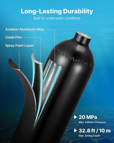 VEVOR Mini Scuba Tank، خزان غوص محمول سعة 1.9 لتر للتنفس تحت الماء، أسطوانة غوص الرئة قابلة لإعادة الاستخدام لمدة تصل إلى 35 دقيقة من وقت الغوص، زجاجة مهر الإنقاذ في حالات الطوارئ مع حقيبة ظهر وحقيبة للغطس in Saudi Arabia