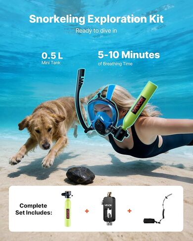 VEVOR Mini Scuba Tank, 0.5L Portable Diving Tank for Underwater Breathing, Reusable Lung Diving Cylinder up to 10 Minutes Dive Time, Emergency Rescue Pony Bottle with Refill Adapter for Snorkeling in Saudi Arabia
