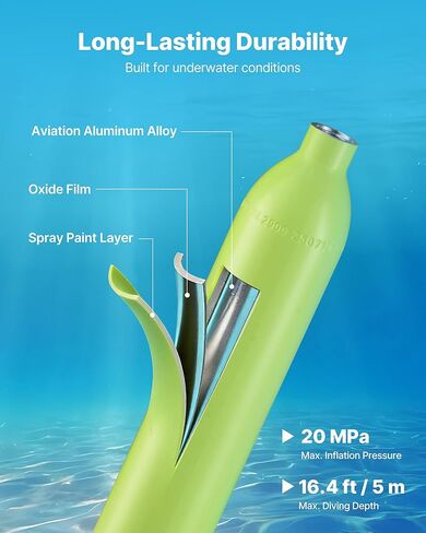VEVOR Mini Scuba Tank, 0.5L Portable Diving Tank for Underwater Breathing, Reusable Lung Diving Cylinder up to 10 Minutes Dive Time, Emergency Rescue Pony Bottle with Refill Adapter for Snorkeling in Saudi Arabia