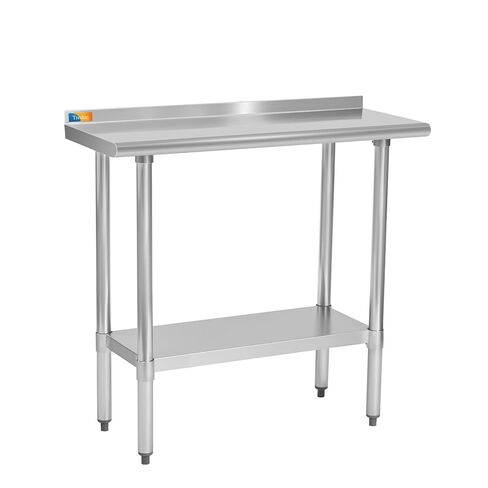 طاولة تريشين من الفولاذ المقاوم للصدأ مقاس 45.72 سم × 91.44 سم، طاولة عمل وتحضير تجارية شديدة التحمل مع رف سفلي وبلاش باكسبلاش للمطبخ، المطعم، المنزل، الفندق in Kuwait