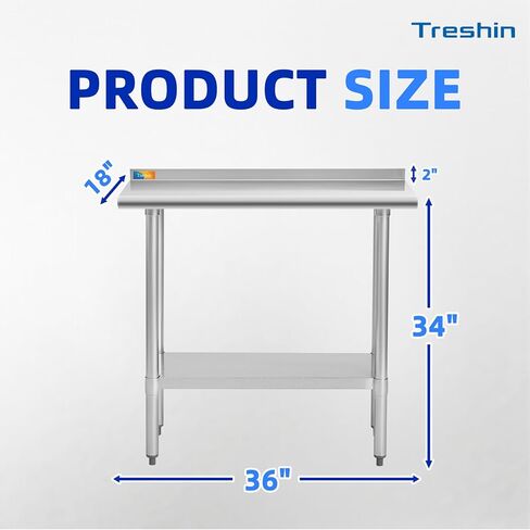 طاولة تريشين من الفولاذ المقاوم للصدأ مقاس 45.72 سم × 91.44 سم، طاولة عمل وتحضير تجارية شديدة التحمل مع رف سفلي وبلاش باكسبلاش للمطبخ، المطعم، المنزل، الفندق in Kuwait