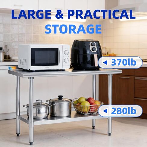 طاولة تريشين من الفولاذ المقاوم للصدأ مقاس 45.72 سم × 91.44 سم، طاولة عمل وتحضير تجارية شديدة التحمل مع رف سفلي وبلاش باكسبلاش للمطبخ، المطعم، المنزل، الفندق in Kuwait