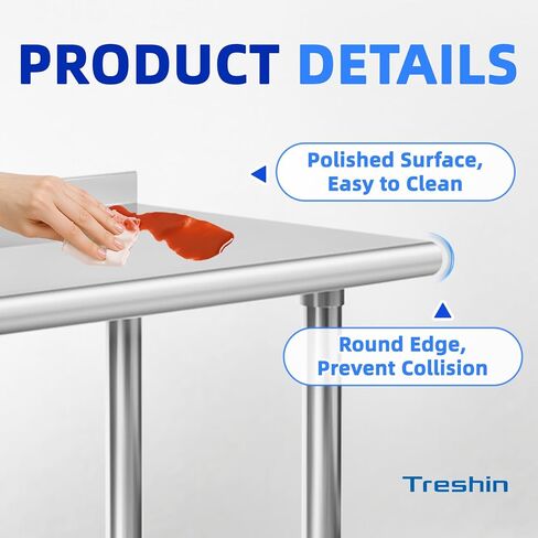 طاولة تريشين من الفولاذ المقاوم للصدأ مقاس 45.72 سم × 91.44 سم، طاولة عمل وتحضير تجارية شديدة التحمل مع رف سفلي وبلاش باكسبلاش للمطبخ، المطعم، المنزل، الفندق in Kuwait