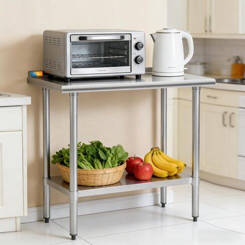 طاولة تريشين من الفولاذ المقاوم للصدأ مقاس 45.72 سم × 91.44 سم، طاولة عمل وتحضير تجارية شديدة التحمل مع رف سفلي وبلاش باكسبلاش للمطبخ، المطعم، المنزل، الفندق in Kuwait