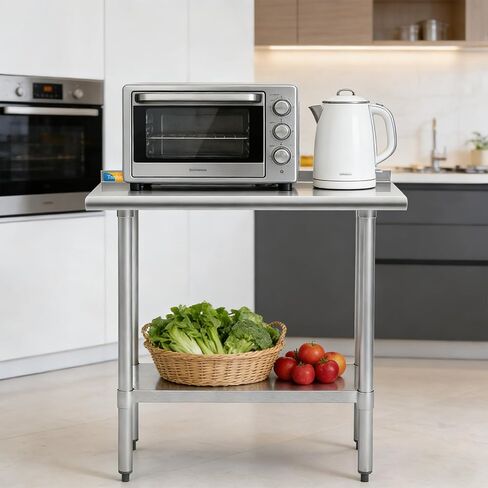 طاولة تريشين من الفولاذ المقاوم للصدأ مقاس 45.72 سم × 91.44 سم، طاولة عمل وتحضير تجارية شديدة التحمل مع رف سفلي وبلاش باكسبلاش للمطبخ، المطعم، المنزل، الفندق in Kuwait