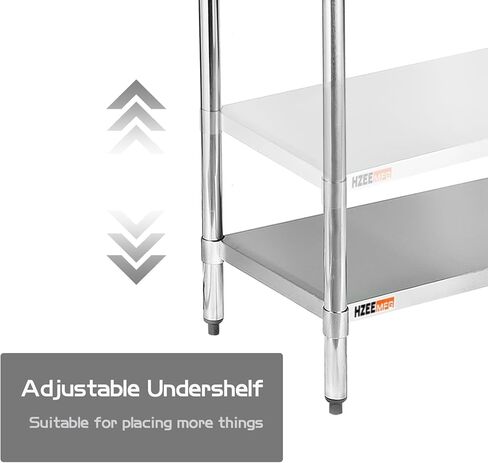 طاولة من الفولاذ المقاوم للصدأ للإعداد والعمل مقاس 60 × 24 بوصة، 5 أقدام، طاولة معدنية شديدة التحمل مع رف سفلي قابل للتعديل للمطبخ التجاري، المطعم، المنزل، الفندق، غرفة الغسيل، المرآب، ورش العمل in Kuwait